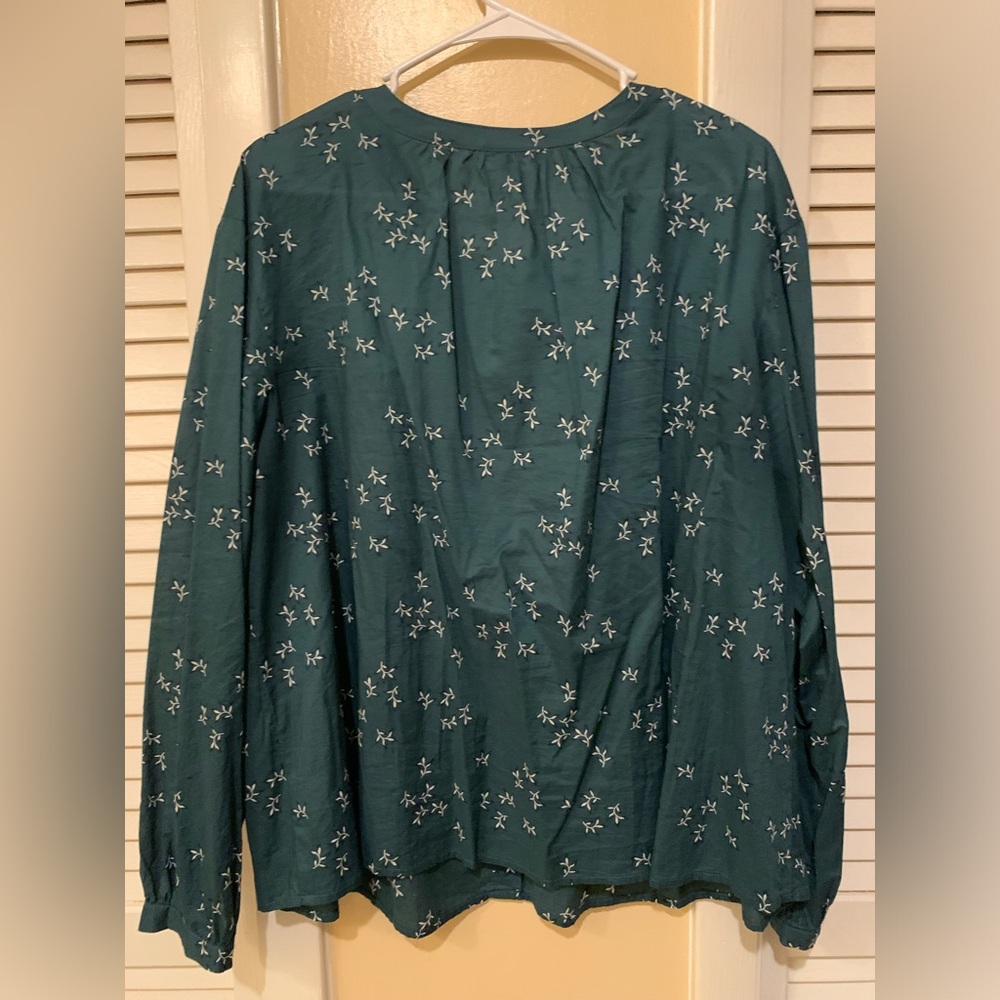 A.N.A - Button Front Hunter Green and White Print Long Sleeve - Picture 2 of 2